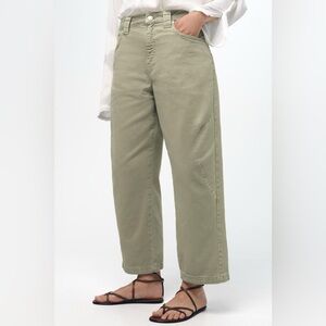ZARA COLLECTION‎ BARREL CROPPED BAGGY MID-WAIST JEANS Olive Green Pants